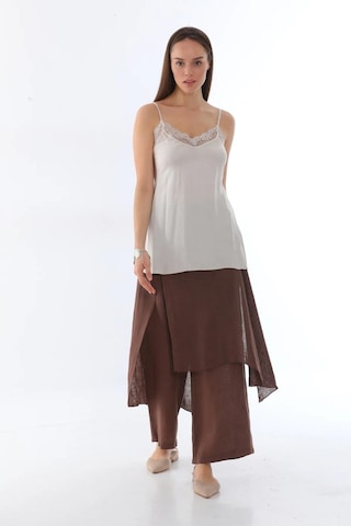 Bohem Stil İtalyan Ham Keten Pantolon Etek-8747 Kahverengi