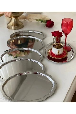 Oval Kahve Ve Çay Sunum Tepsi Paslanmaz