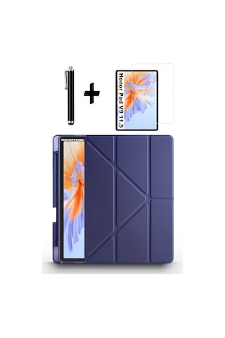 Honor Pad V9 11.5 Inç Uyumlu Kılıf Kalem Bölmeli Standlı Kılıf + Ekran Koruyucu + Kalem 3'lü Set Kapaklı Kılıf
