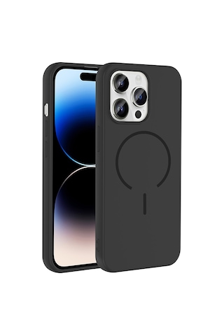 Zore Apple iPhone Uyumlu 14 Pro Max Kılıf M-safe Şarj Özellikli Omsy Meta Kapak - Siyah