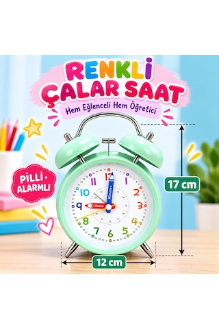 Eğitici Ve Eğlenceli Renkli Çalar Saat Pilli, Metal Gövdeli Çocuk Saati Turkuaz