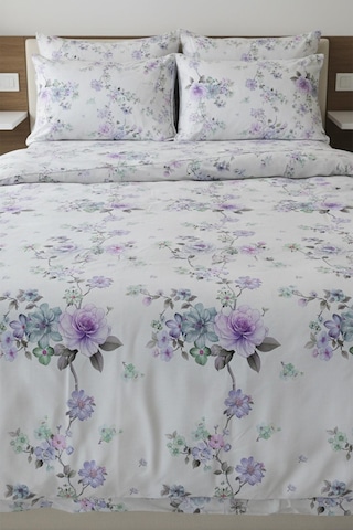 Lavanta Bahçesi Çift Kişilik %100 Pamuk Nevresim Takımı Beyaz