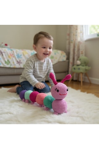 Renkli Tırtıl Çocuklar İçin Amigurumi Oyuncak Çok Renkli