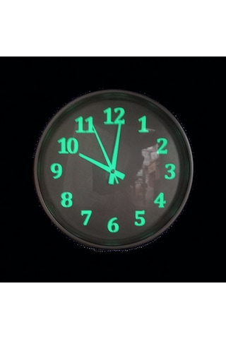 Fosforlu Gece Parlayan Gümüş Salon Mutfak Ofis Duvar Saati 28 Cm Gümüş
