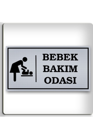 Bebek Bakım Odası - Yönlendirme Levhası - Kendinden Yapışkanlı Metalik Gümüş Gri Tabela 8x15 Cm