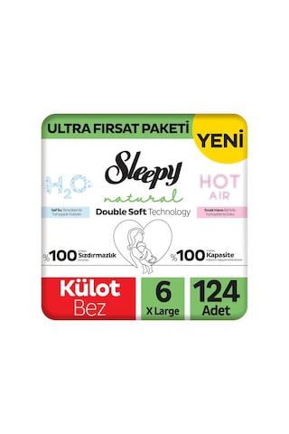 Sleepy Natural Double Soft Ultra Fırsat Paketi Külot Bez 6 Numara Xlarge 124 Adet