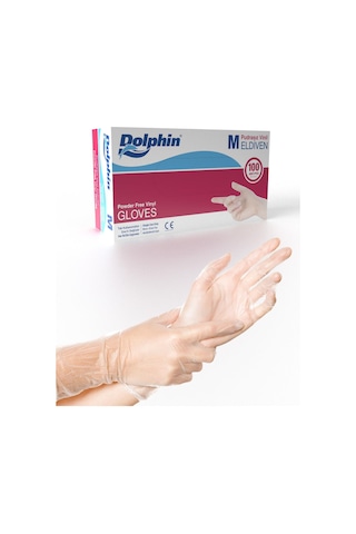 Dolphin Pudrasız Vinil Vinyl Tek Kullanımlık Eldiven Şeffaf Medium Orta Boy - 100'lü 5 Paket