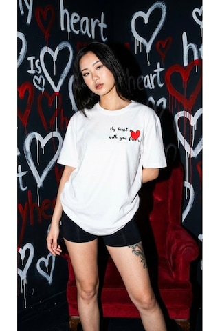 Unisex Düz Renk Dijital Baskılı Bisiklet Yaka Basic Tişört BEYAZ