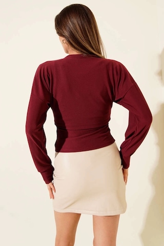 Biçomi Fitilli Bisiklet Yaka İkili Bluz Bordo T4341 Bordo