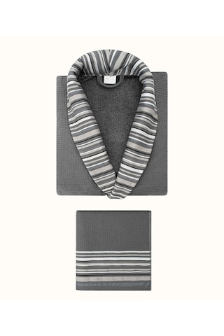 Limira 2'li Set Antrasit Pamuk 1 Bornoz L-xl 1 Çeyiz Havlu 50x90 2234 Antrasit