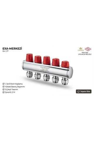 Exa-merkezivana 5 Ağızlı Kollektör Seti Kırmızı-mavi Vanalı Sıcak & Soğuk Su Dağıtıcı Tse K 534 Belgeli Yerden Isıtma Ve Tesisat Kolektörü