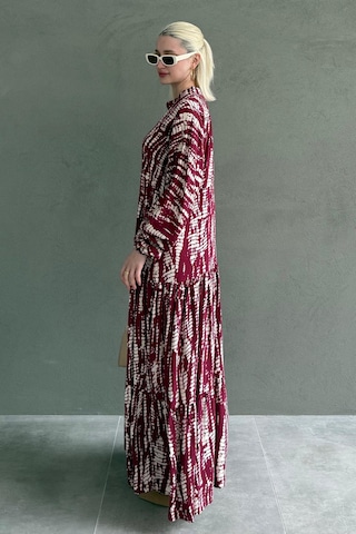 Madmext Bordo Desenli Önü Düğmeli Uzun Kollu Elbise Mg2398 Bordo