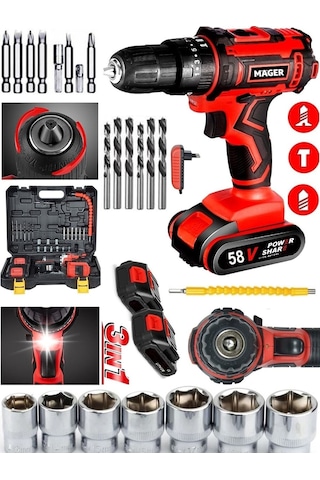 Mager Metal Şanzıman Darbeli 58 Watt 8 Ah Alman Li-ıon Bataryalı Çift Akülü Vidalama Matkap