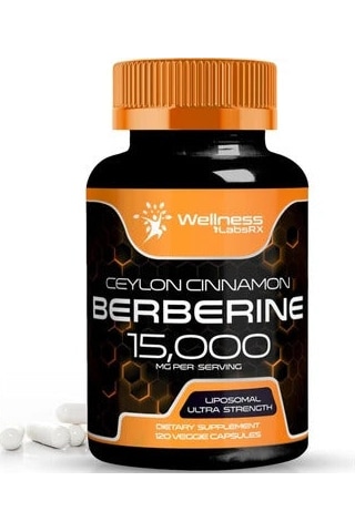 Wellnees Labs Liposomal Berberine + Ceylon Cinnamon+turmeric + Ginseng + Ginkgo Biloba 15,000mg 12