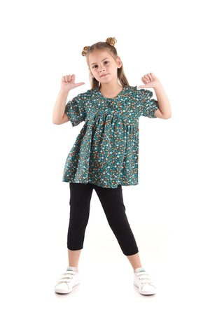 Ahengim Kız Çocuk Takım Vizkon Bluzlu Taytlı Alt Üst Takım Pamuklu Ak2521 Yeşil