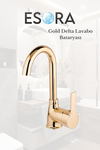 Full Gold Banyo Lavabo Bataryası Musluğu Çeşmesi Çift Su Girişli