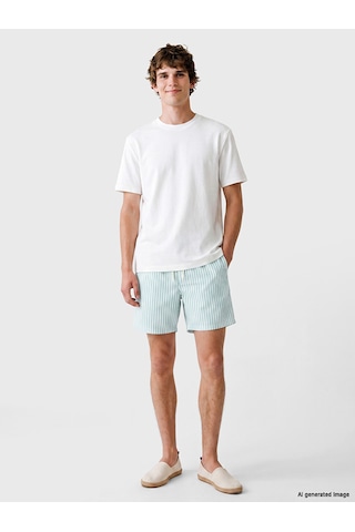 Lcw Swımwear Turkuaz Kısa Boy Çizgili Erkek Deniz Şortu
