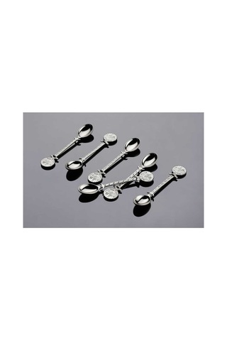 Çay Kaşığı Seti 12 Parça Osmanlı Motifli Metal Gümüş Gümüş Tonlu