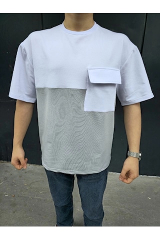 Genel Markalar Torba Cep Detaylı Parçalı T-shirt - Gri -
