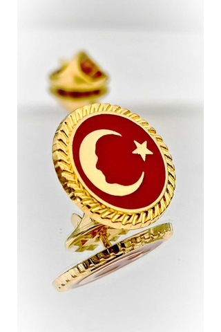 Yörük Tasarım Türk Bayrağı Atatürk Siluetli Altın Kaplama Mineli Yaka Rozeti Altın