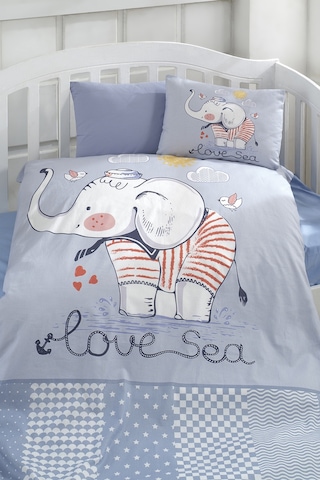 BonjardinHome Dijital Baskılı 3d Pamuklu Bebek Nevresim Takımı Mavi Renk