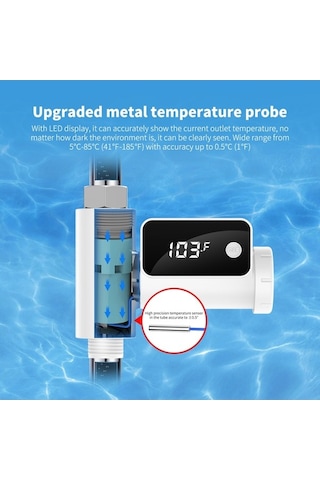 Pazly Led Su Sıcaklık Göstergeli 360 Derece Dönebilir Duş Musluğu Banyo Sprinkler Takımı 58856468 Beyaz