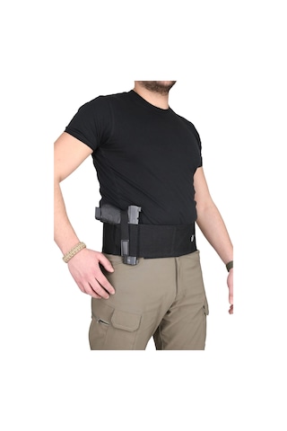 Özel Petek Dokuma Premium Korse Tabanca Kılıfı Çift Şarjörlüklü Siyah