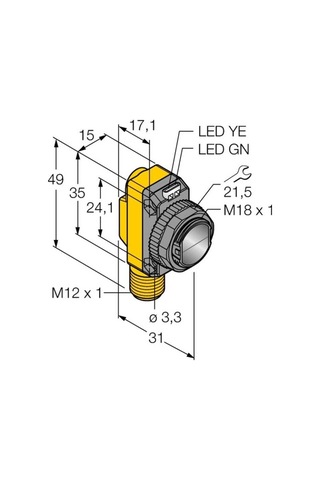 Turck Ro20m-bt18-vp6x2-h1141 Fotoelektrik Sensör , Karşılıklı Alıcı Tarafı , Silindirik/kübik Gövde, 20m. Algılama, Pnp,m12 Konnektörlü