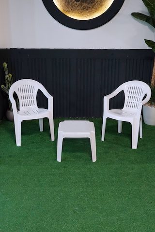 Bahar Iki Kişilik Sandalye Seti 2 Adet Sandalye + 50x50 Cm Orta Sehpa Beyaz
