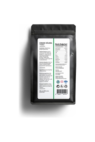 Organik Ginkgo Biloba Tozu 100g, Premium Herbal Gingko Biloba Powder, Organik Vegan Katkısız