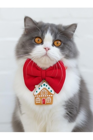 Gingerhome Kedi Papyon Tasması Kırmızı Fiyonk Boyun Aksesuarı Noel Temalı Kedi Süsü