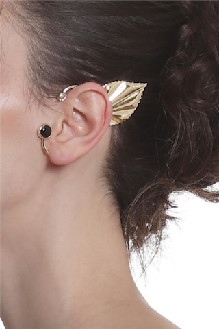 Kadın Altın Renk Lak Kaplama Taşlı Yaprak Stilizesi Sol Kulak Earcuff & Kıkırdak Küpe Çok Renkli
