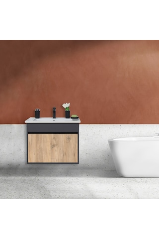 Aras Lavabolu Asma Alt Dolap Antrasit/Atlantik Çam 55X44X58 Cm Antrasit - Atlantik Çam