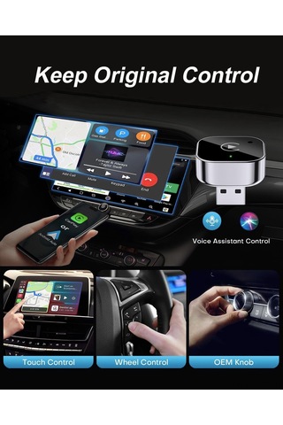 Youtek Kablosuz Carplay Adaptörü, Type-c Dönüştürücü İle, Otomatik Bağlantı, Entegre Navigasyon/müzik/siri/dahili Çağrı Desteği, İos/android Uyumlu