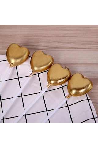 4 Adet Gold Kalpli Pasta Mumu Kalpli Doğum Günü Pasta Mumu Gold Pasta Mumu Kalpli Mum Gold Candle Renkli