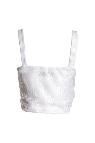 Ysatis Sırtı Açık Pullu Crop Bluz - Minimalist Tasarım - Parti Beyaz