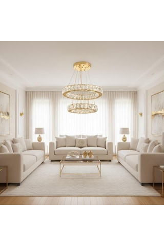 Kristal 2 Katlı Uzaktan Kumandalı 40-50 Cm Avize Gold