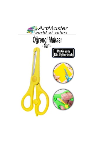 Öğrenci Makası Sarı 1 Adet Plastik Küt Uç Yaylı Korumalı Çocuk Makası Ana Sınıfı Okul Makası Okul Öncesi Kreş