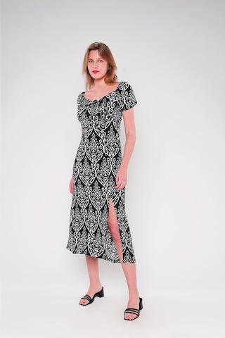 Gabria Ön Büzgülü Elbise Siyah-ekru Siyah - Ekru