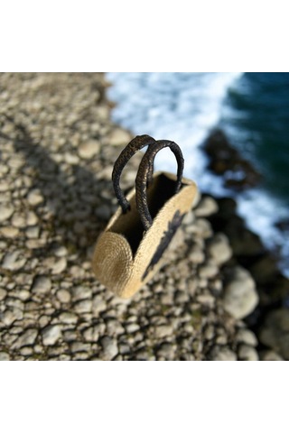 Hasır Çanta, Silindir Çanta, Tasarım Çanta, Koyu Kahve Desenli Silindir El Çantası Kahverengi