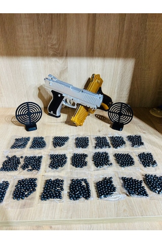 Boncuklu Altın Ve Gümüş Renk Boncuk Atan Silah 2 Adet + 2 Adet 9 Cm Hedef + 21 Paket Boncuk Karışık