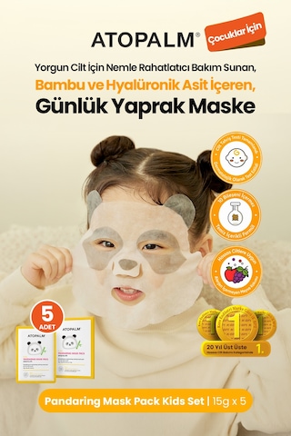 Çocuklara Özel, Nemlendirerek Rahatlatan Yaprak Maske 5li Set Atopalm Pandaring Mask Pack Kids Set
