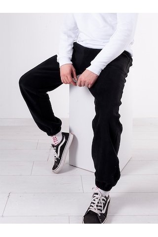 Kadın Erkek Siyah Cepli Paçası Lastikli Polar Eşofman Altı Siyah