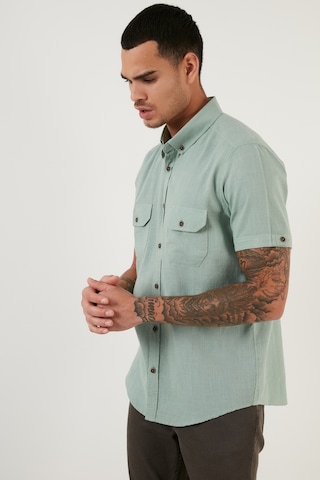 Buratti Düğmeli Yaka Pamuklu Slim Fit Cepli Erkek Gömlek Cf21S111153 Elma Yeşili