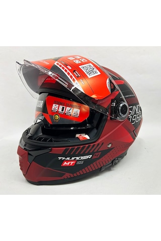 Şeffaf Güneş Vizörlü + Mt Thunder 4sv Luminence D5 Kapalı Kask Mat Kırmızı - Siyah