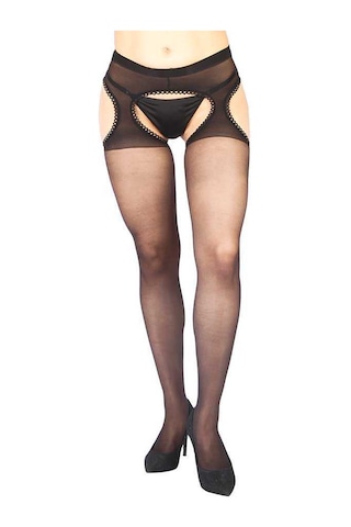 River World Kadınlar İçin Siyah Renkginde Olan Özel Kısmı Açık Olan Külotlu Çorap Siyah