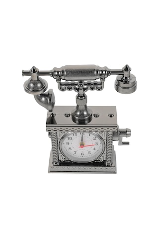 Vintage Telefon Tasarımlı Masa Saati Ve Çalar Saat Dekoratif Model Çok Renkli