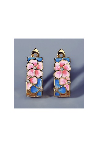 Glaze Blossom El Yapımı Emaye 925 Ayar Gümüş Özel Çiçekli Tasarım Kolye Küpe Seti Mavi - Yeşil