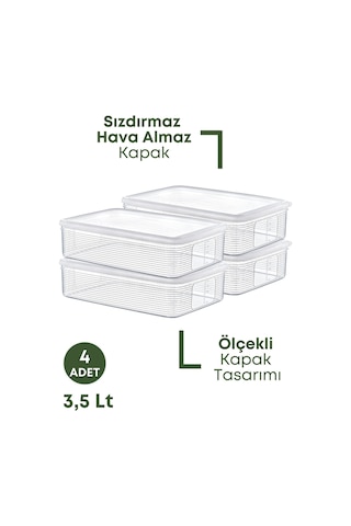 Grimorlife 4 Adet 3,5 Litre Buzdolabı İçi Düzenleyici Saklama Kabı -buzluk Saklama Kabı Diğer
