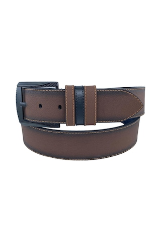 Kahverengi Suni Deri Sarı Dikişli Model 4.5 Genişlik Spor Kemer - 4509-st Kahverengi